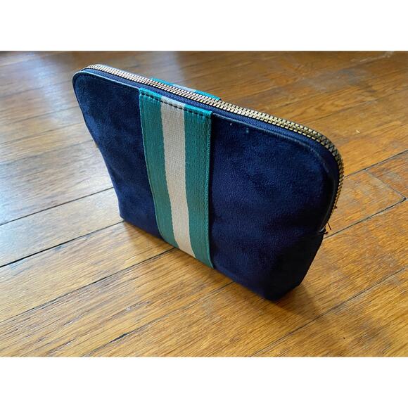 Retro Navy Blue Faux Suede Striped Zip Pouch/Clutch (NWOT) - Picture 3 of 9